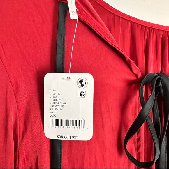 NWT Free People Arabella Satin Rubies Red Tie Back Blouse Sz XS Party Going Out - Picture 9 of 14